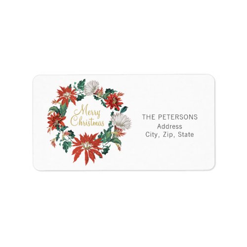 Elegant Vintage Poinsettia Flowers Wreath Label