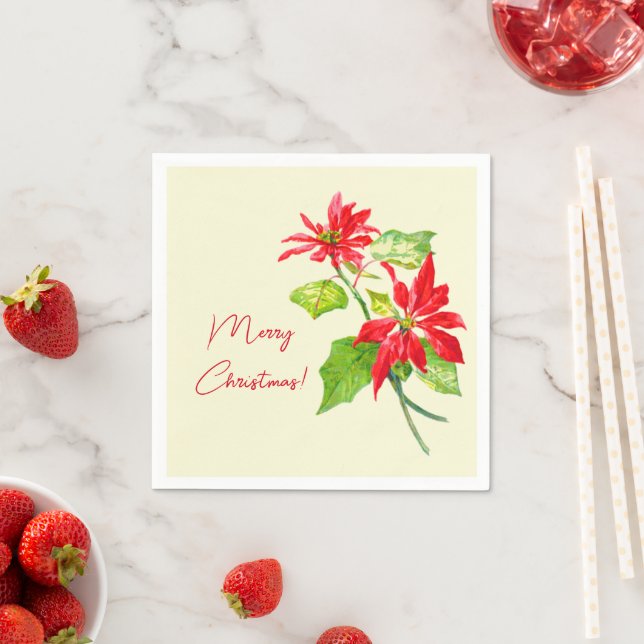 Elegant Vintage Poinsettia Merry Christmas Holiday Napkins (Insitu)