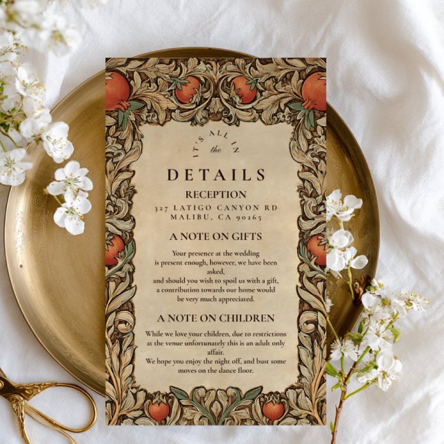 Elegant Vintage Pomegranate Wedding Enclosure Card (Creator Uploaded)