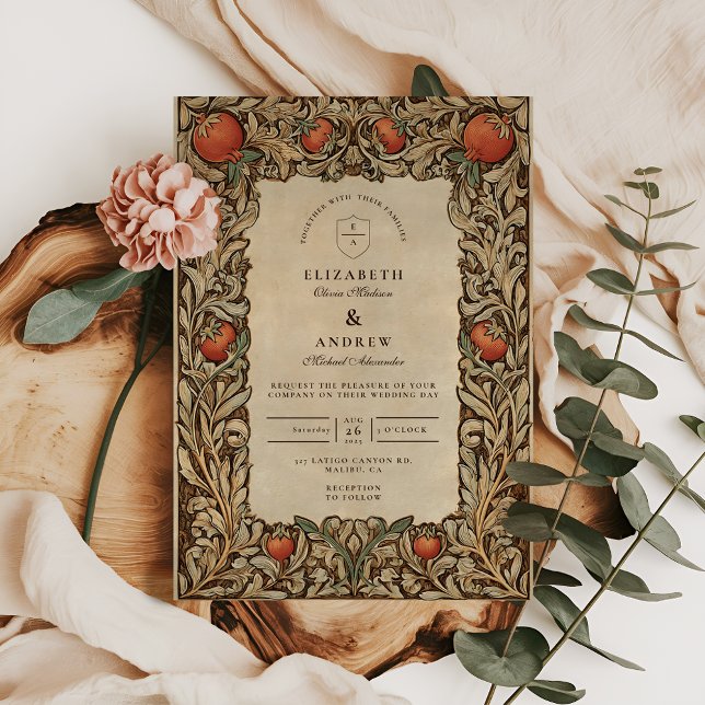 Elegant Vintage Pomegranate Wedding Invitation (Creator Uploaded)