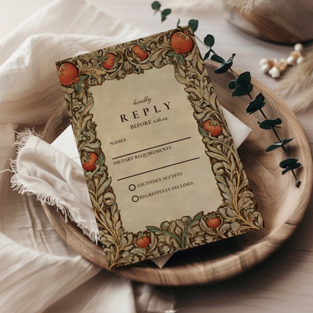 Elegant Vintage Pomegranate Wedding RSVP Card (Creator Uploaded)