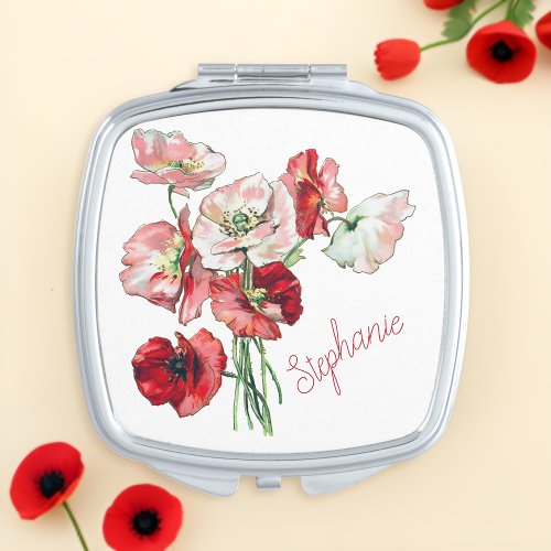 Elegant Vintage Poppies Floral Compact Mirror