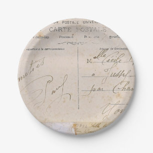 Elegant Vintage Postcards Handwriting Paper Plates