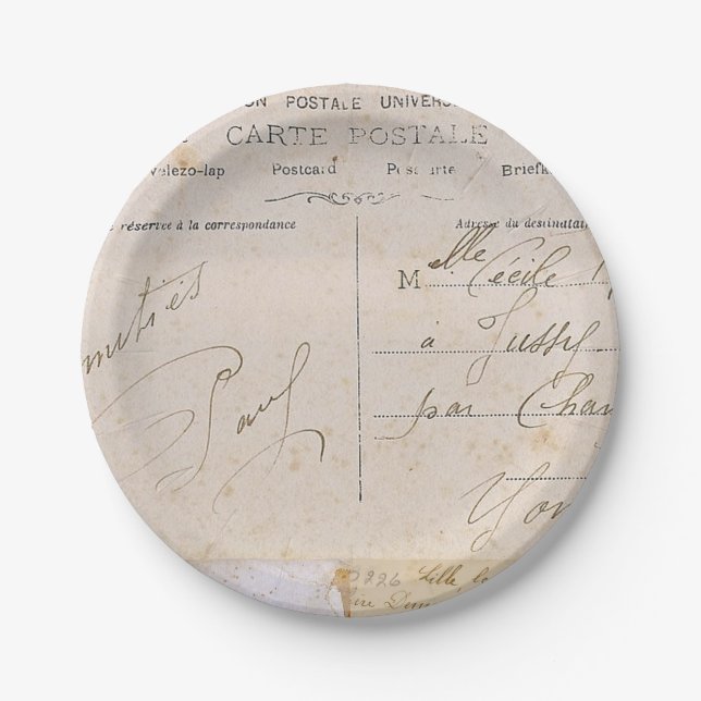 Elegant Vintage Postcards Handwriting Paper Plates (Front)