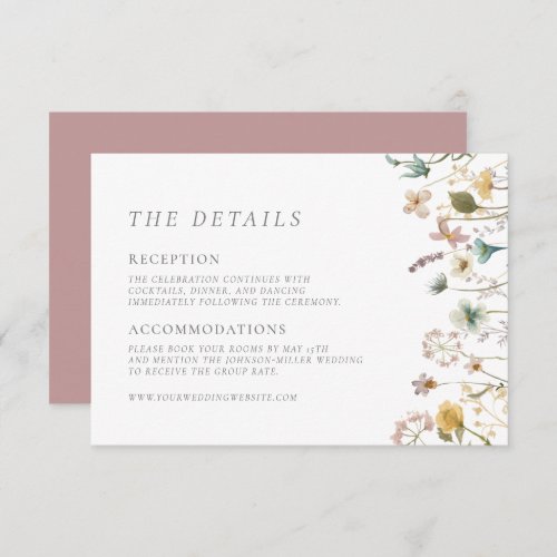 Elegant Vintage Pressed Flowers Details Wedding En Enclosure Card