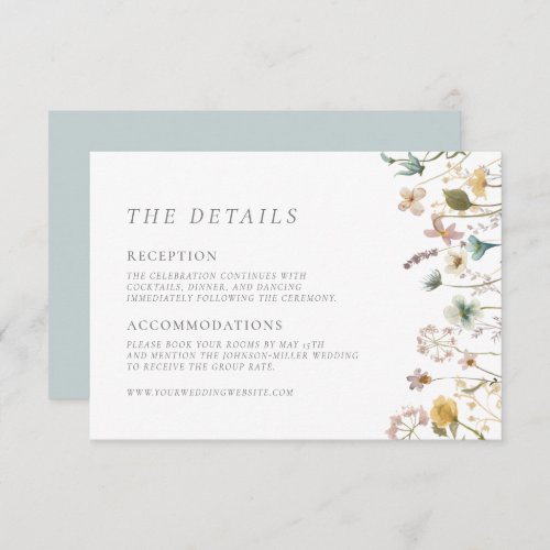Elegant Vintage Pressed Flowers Details Wedding Enclosure Card