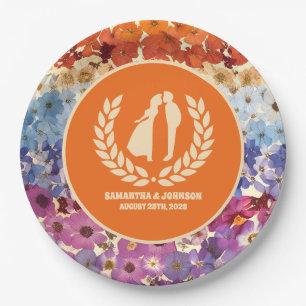 Elegant Vintage Pressed Flowers Ombre Wedding Paper Plates