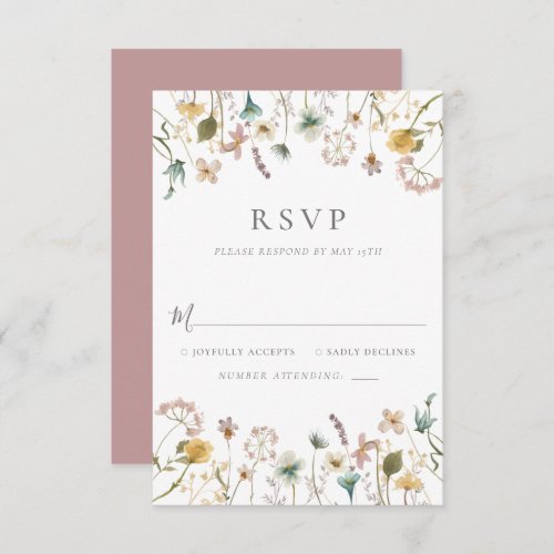 Elegant Vintage Pressed Flowers Wedding RSVP Card
