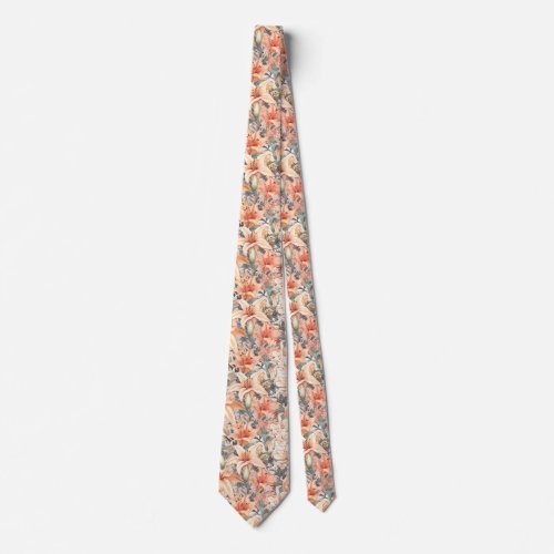 Elegant Vintage Pretty Spring pattern Tiger Lily Neck Tie