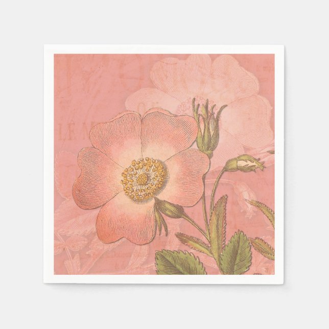Elegant Vintage Primrose Pink Wedding Napkins (Front)