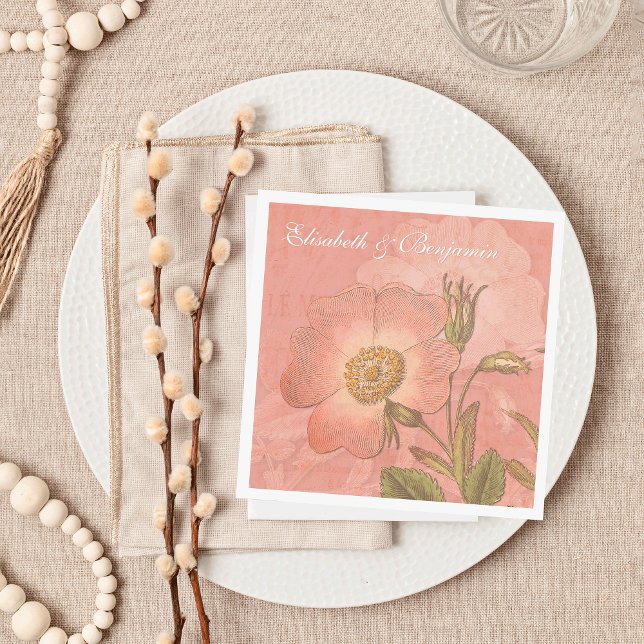 Elegant Vintage Primrose Pink Wedding Napkins (Size show approximates the dinner napkin.)