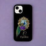 Elegant Vintage Purple and Green Framed Peacock Case-Mate iPhone 14 Case<br><div class="desc">Enter in both your initial and your name in the Personalized section. Both will appear in gold on the phone case. This elegant vintage image shows a peacock in rich colors of purple, green, and blue in a gilded frame. This version is set dramatically against black, where the golds, blues,...</div>