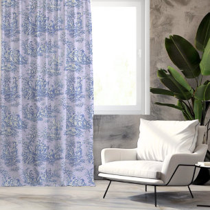 Elegant vintage purple blue toile d jouy print sheer curtains