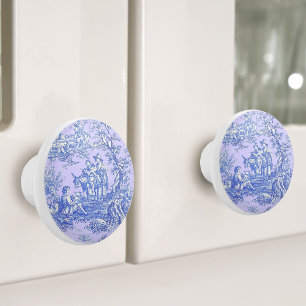 Elegant vintage purple blue toile de jouy printed ceramic knob