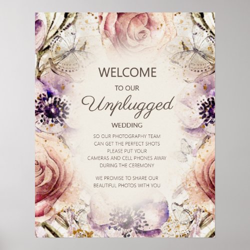 Elegant Vintage Purple Blush Pink Floral Unplugged Poster