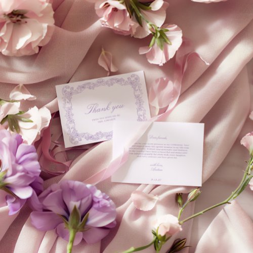 Elegant Vintage Purple Bridal Shower Thank You Card