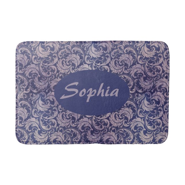 Elegant Vintage Purple Damask Pattern Bath Mat (Front)