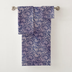 Elegant Vintage Purple Damask Pattern Bath Towel Set