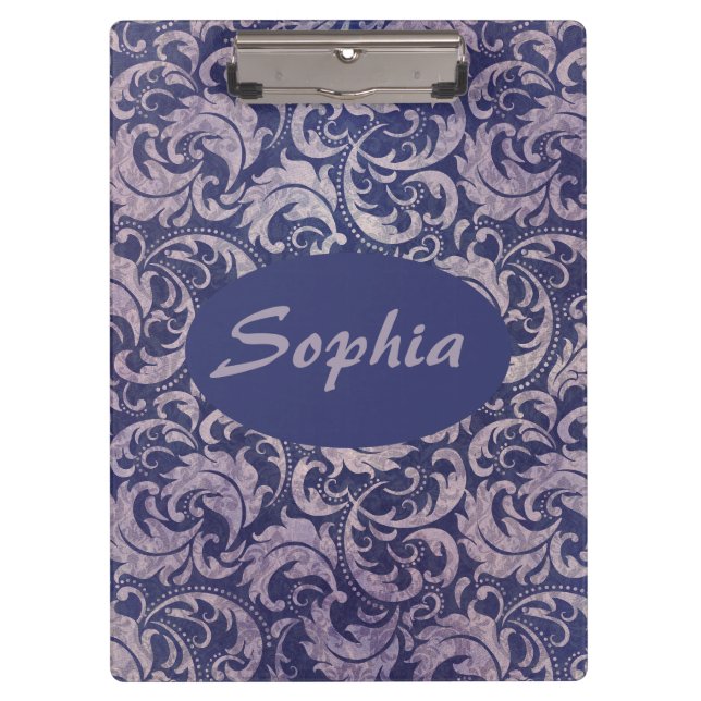 Elegant Vintage Purple Damask Pattern Clipboard (Front)