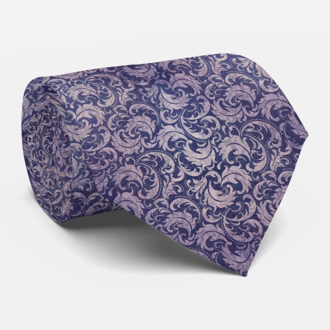 Elegant Vintage Purple Damask Pattern Neck Tie (Rolled)