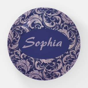 Elegant Vintage Purple Damask Pattern Paperweight