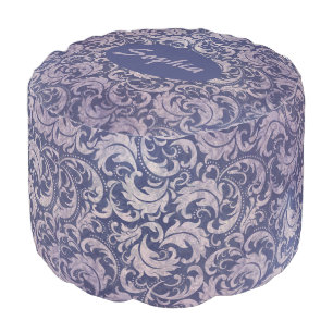 Elegant Vintage Purple Damask Pattern Pouf