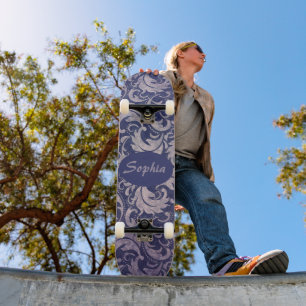Elegant Vintage Purple Damask Pattern Skateboard