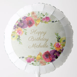 Elegant Vintage Purple Floral Women's Birthday Balloon