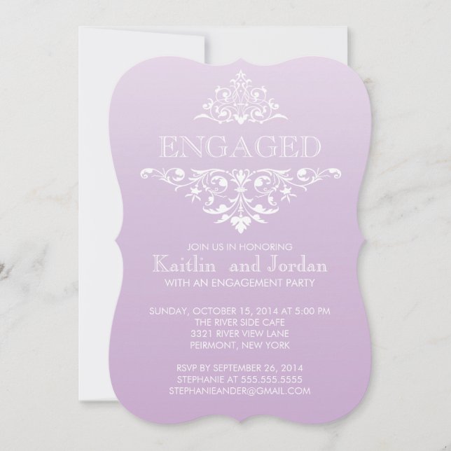 Elegant Vintage Purple Flourish Engagement Party Invitation (Front)