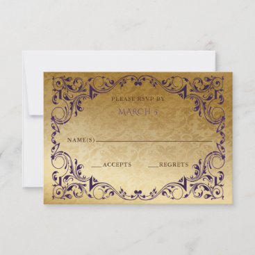 Elegant Vintage Purple Gold  RSVP Card