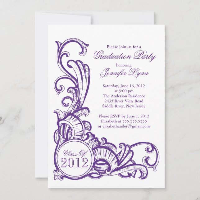 Elegant Vintage Purple Graduation Party Invitation (Front)