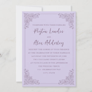 Elegant Vintage Purple Lilac Wedding Invitation