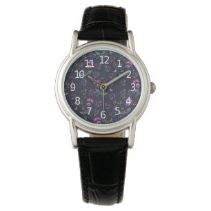 Elegant Vintage Purple Orchids Floral Pattern Watch