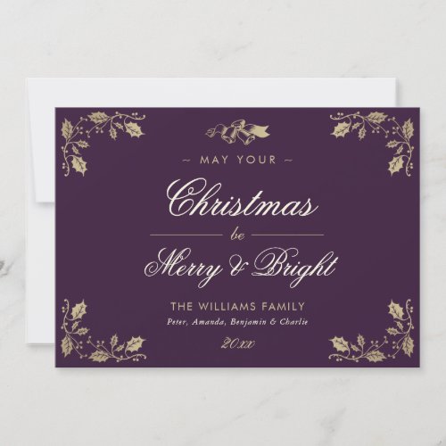 Elegant Vintage Purple Photo Christmas Cards