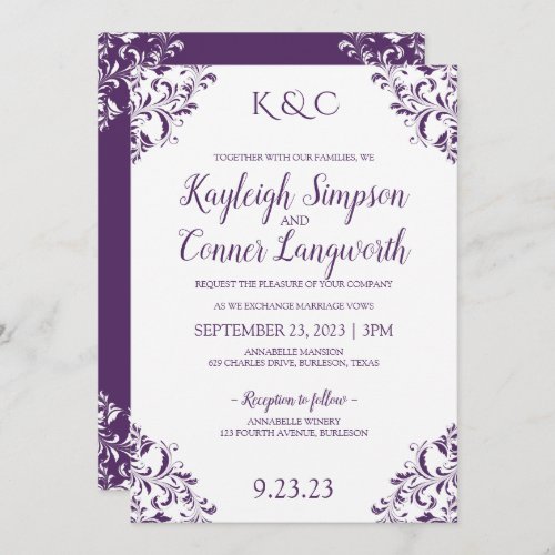 Elegant Vintage Purple Plum Wedding Invitations