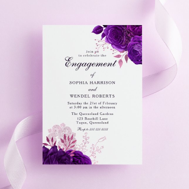 Elegant Vintage Purple Rose Engagement Party Invitation (Creator Uploaded)
