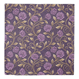 Elegant Vintage Purple Rose Gold Luxurious Floral Duvet Cover