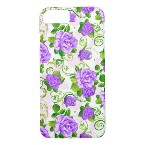 Elegant Vintage Purple Roses White 2 Background iPhone 87 Case