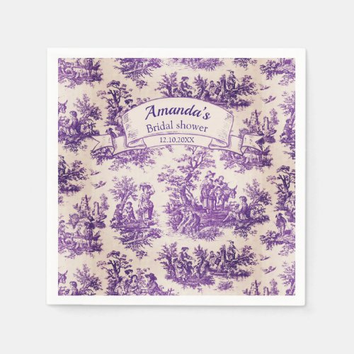 Elegant vintage purple toile de jouy Bridal shower Napkins