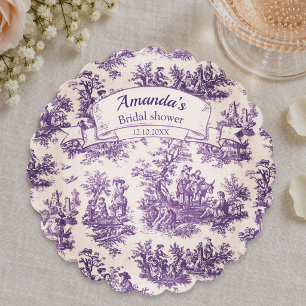 Elegant vintage purple toile de jouy Bridal shower Paper Coaster