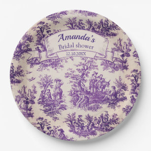 Elegant vintage purple toile de jouy Bridal shower Paper Plates