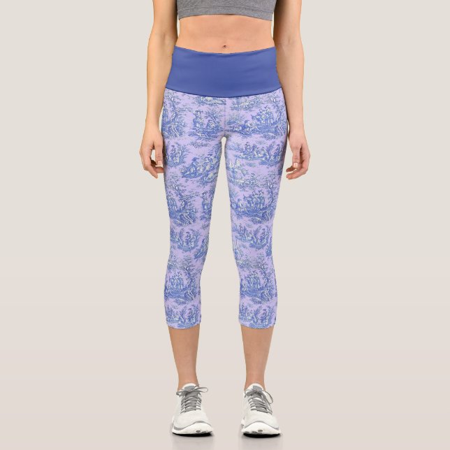 Elegant vintage purple toile de jouy capri leggings (Front)