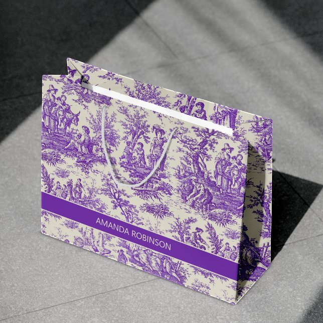 Elegant vintage purple toile de jouy large gift bag (Creator Uploaded)