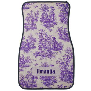 Elegant vintage purple toile de jouy monogram car floor mat