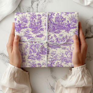 Elegant vintage purple toile de jouy wrapping paper