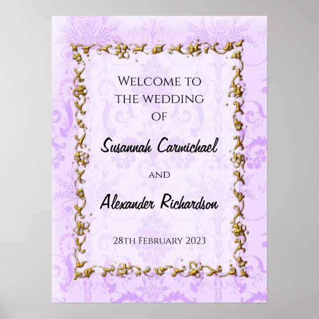Elegant Vintage Purple Wedding Welcome Poster (Front)
