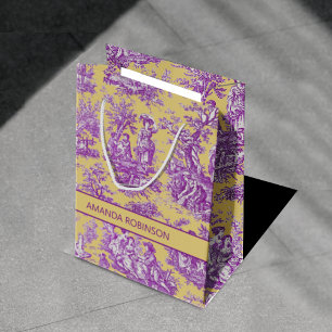 Elegant vintage purple yellow toile de jouy medium gift bag