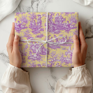 Elegant vintage purple yellow toile de jouy wrapping paper