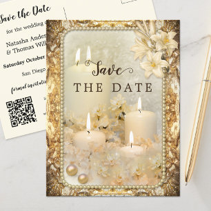 Elegant Vintage QR Twin Flame Save the Date Postcard