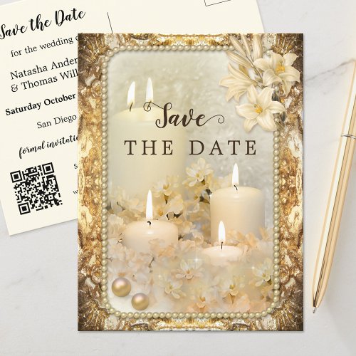 Elegant Vintage QR Twin Flame Save the Date Postcard